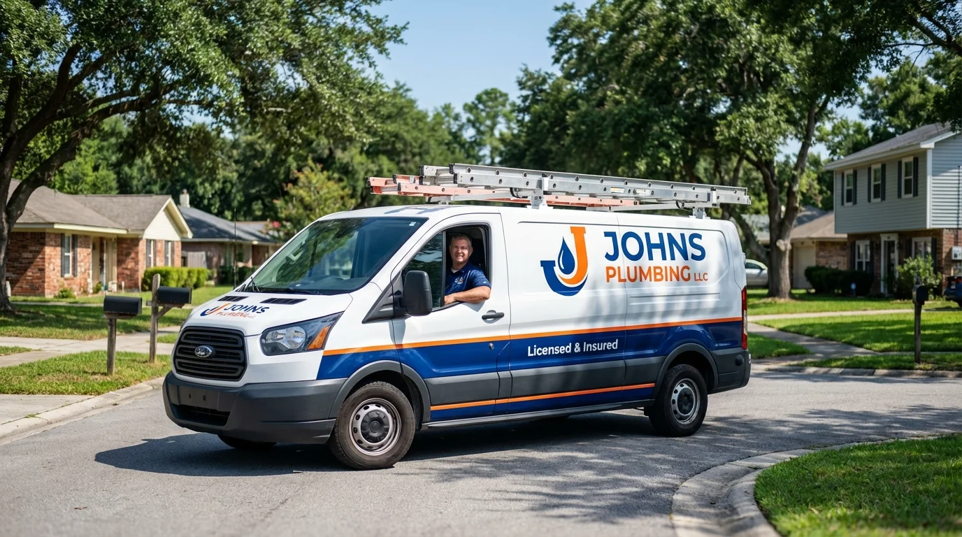 Johns Plumbing LLC service van in Adel, IA