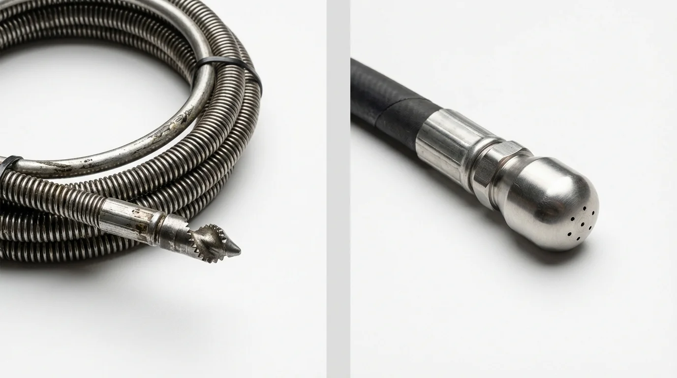 Drain snake cable and hydro jetting nozzle used for drain cleaning in Adel, IA